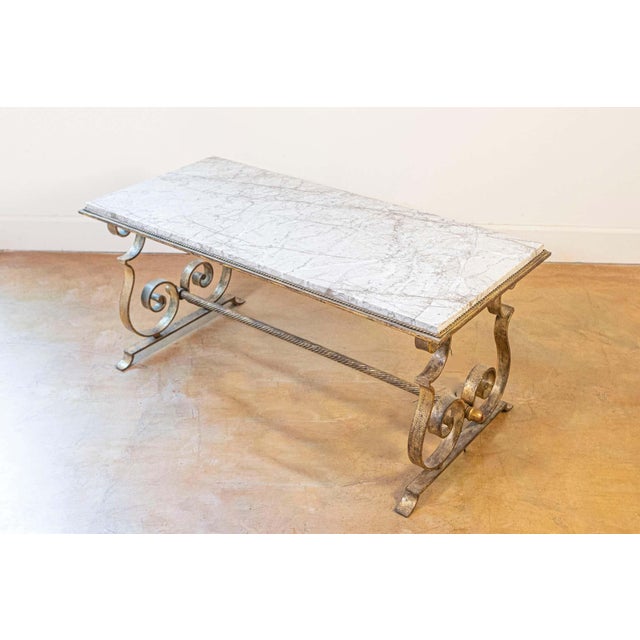 Mid 20th Century 20th Century French Gilt Iron and Marble Coffee Table For Sale - Image 5 of 8