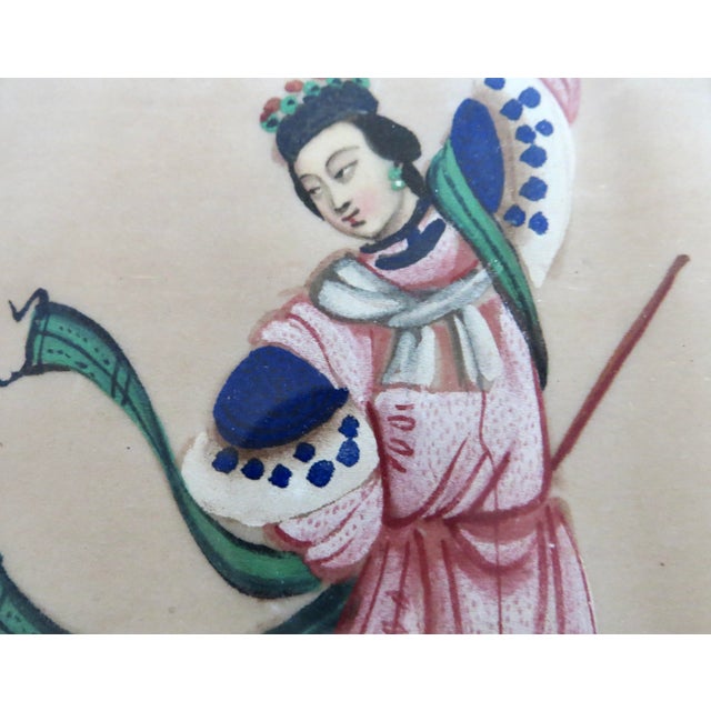 Mid 19th Century 19th C Royal Couple; Pair Chinese Pith Paintings Qing Dynasty. China, Circa 1855 For Sale - Image 5 of 11