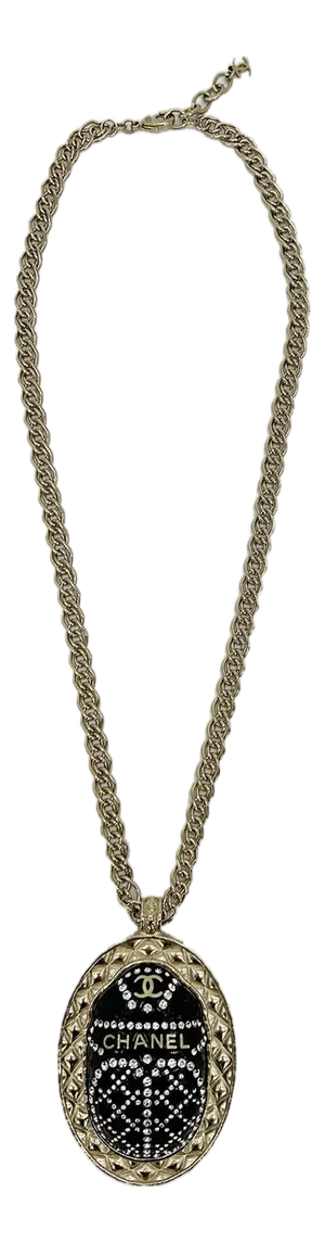 Chanel Black Rhinestone Egyptian Scarab Necklace