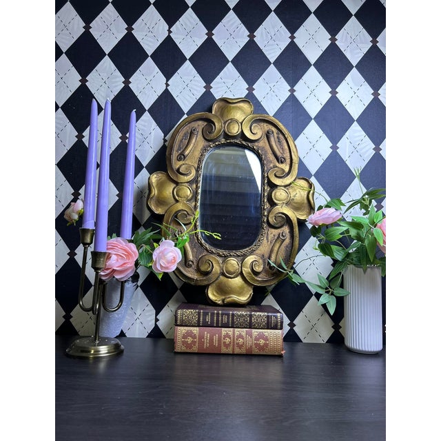 1940s Giltwood Scroll Frame Oval Wall Mirror With Craquele, 20" For Sale - Image 5 of 6