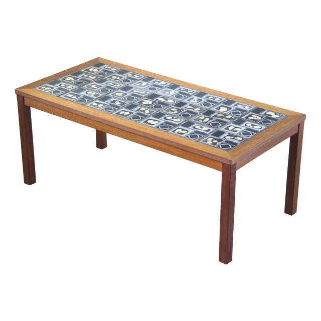 Danish Teak Coffee Table with Ceramic Tile Top, 1960s For Sale