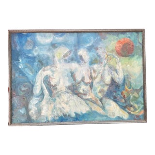 1972 Abstract Expressionist Acrylic Figures on Canvas in Original Frame For Sale