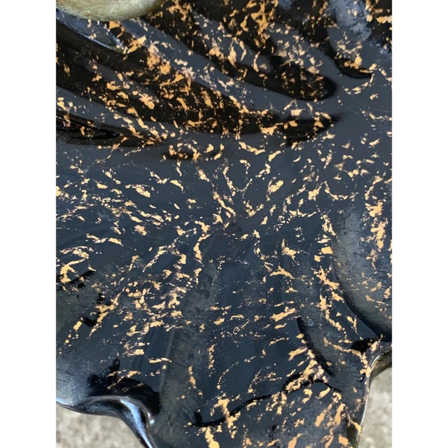 Mid-Century Modern Black & Gold Ceramic Leaf Standing Ashtray For Sale - Image 9 of 12