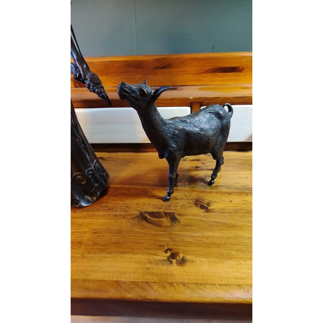 Antique Cast Bronze Woman Feeding Goats 4 Piece Art Deco Sculpture - Stunning For Sale - Image 6 of 9