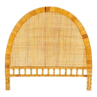 Mid-Century Modern Rounded Shape Rattan Cane Headboard Bed For Sale