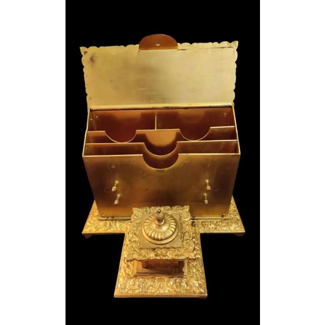 Metal Late 19th Century Ornate French Repousse Gilt Bronze Letterbox Inkstand For Sale - Image 7 of 12