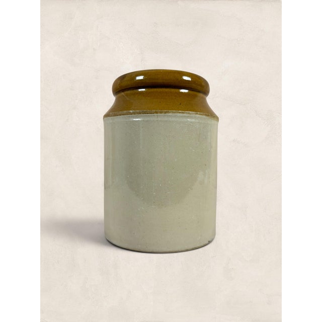 Antique English Victorian Salt-Glazed Stoneware Jar A salt-glazed stoneware storage jar that still carries the weight of a...
