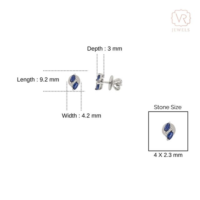 Ink Blue Natural Marquise Blue Sapphire & Diamond Cluster Stud Earrings in 14k Gold- A Pair For Sale - Image 8 of 11