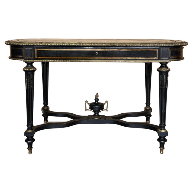Mid 19th Century Ebonized Center or Writing Desk Table, Napoleon III Period For Sale - Image 15 of 18