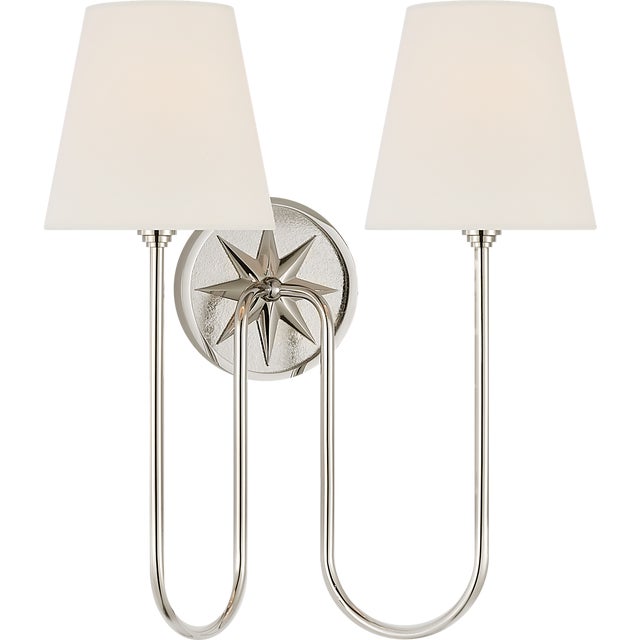 Polaris 17" Double Sconce in Polished Nickel with Linen Shades Designer: Chapman & Myers Finish: Polished Nickel Height:...