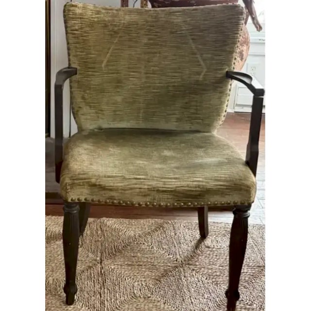 Mid Century Arm Chair in Velvet With Nail Heads For Sale - Image 9 of 11