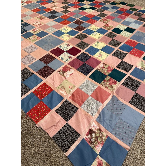 Mid 20th Century Vintage Multi-Color Pink Queen Quilt Top For Sale - Image 5 of 11