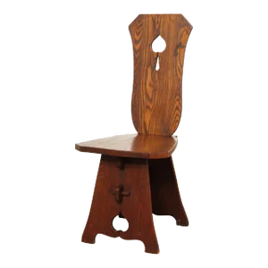 Antique Arts & Crafts Oak Spade Cutout Hall Chair