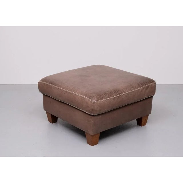 Mid-Century Modern Stich Leather Ottoman, 1970s For Sale - Image 3 of 9