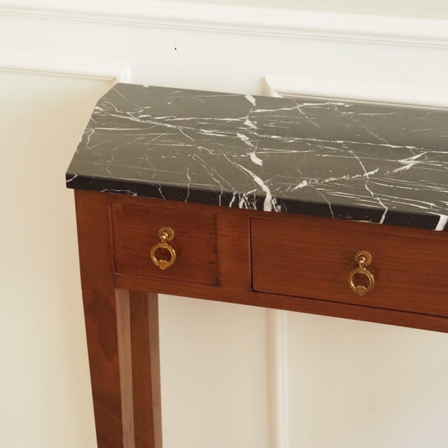 Louis XVI Walnut Console Table with Black Marble Top and Brass Fittings For Sale - Image 6 of 12