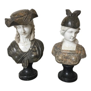 Italian Statues Bust in Marble and Soap Stone - Set of 2 For Sale