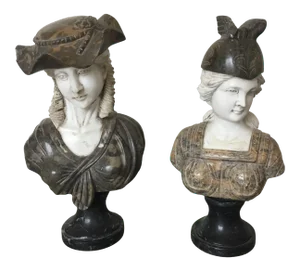 Italian Statues Bust in Marble and Soap Stone - Set of 2