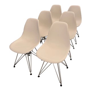 Eames Authentic White Molded Side Chair With Eiffel Tower Base - Set of 6 For Sale