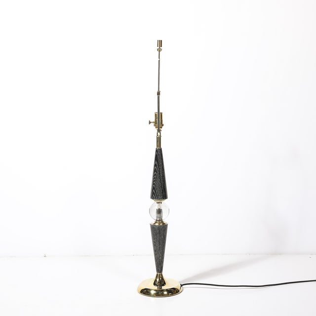 Gray 1960s Mid-Century Tapered Brass & Silver Cerused Walnut Table Lamps W/ Sphere Detail For Sale - Image 8 of 15