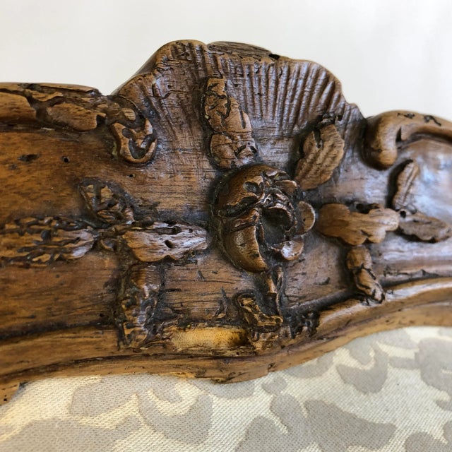 Pair of Italian Louis XV walnut armchairs of ample size. Genoa. Circa 1750. This pair of chairs have been reupholstered in...