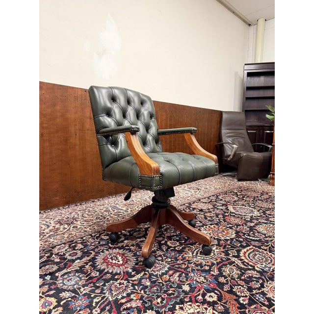 Animal Skin English Chesterfield Green Desk Chair For Sale - Image 7 of 8