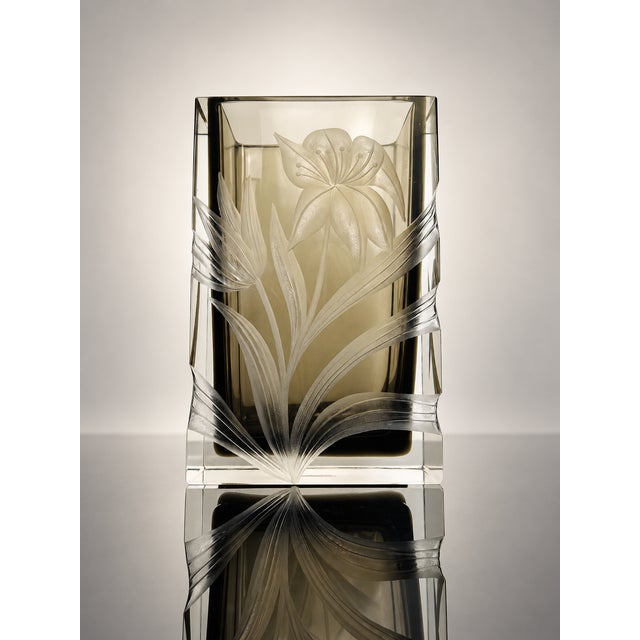 Glass Art Nouveau Glass Vase with Hand-Engraved Floral Décor by Moser, Czechoslovakia , 1920s For Sale - Image 7 of 7