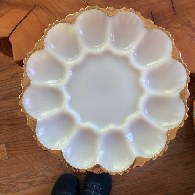 1950s Anchor Hocking Milk Glass With Gold Trim Egg Plate Chairish