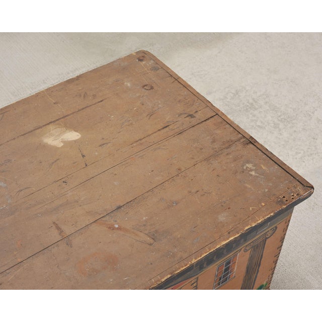 19th C. Country English Georgian House Facade Painted Trunk For Sale - Image 9 of 18