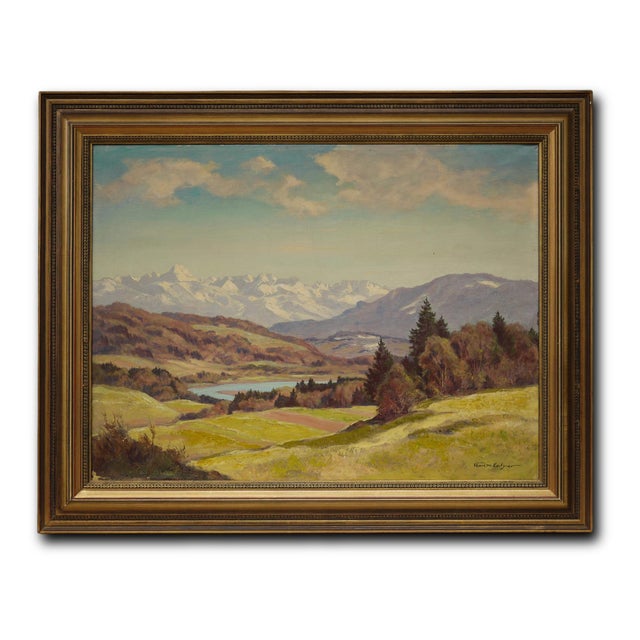 Alpine Landscape, 1940s, Oil on Canvas For Sale - Image 16 of 17