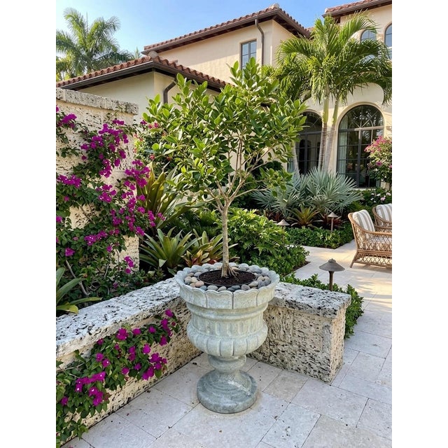 Large Neoclassical Scalloped Green Marble Garden Urn Planter For Sale In West Palm - Image 6 of 12
