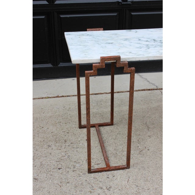 Mid 20th Century Vintage Art Deco Modern Skyscraper Iron & Carrera Marble Console Table For Sale - Image 5 of 8