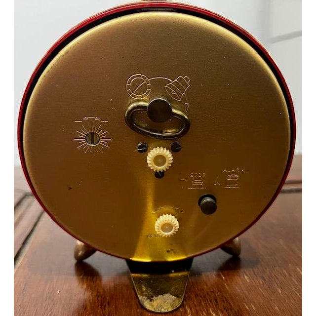 Ruby Red Vtg. Elgin Alarm Clock Germany Mother of Pearl Dial Solid Brass Accents Mechanical Wind Works For Sale - Image 8 of 10