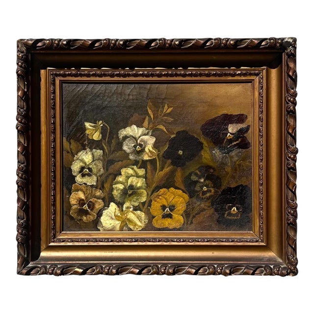 Vintage Boho Framed Still Life Oil on Canvas For Sale