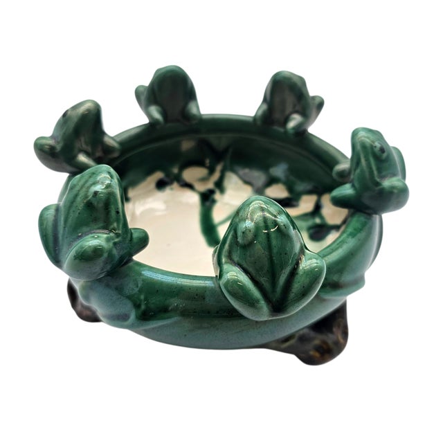 Vintage Majolica-Style Frog Lily Pad Planter Bowl, 7" Diameter For Sale In San Francisco - Image 6 of 10