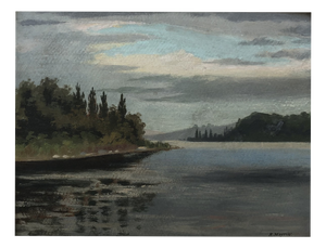 René Martin, Lake Landscape, 1903, Oil on Cardboard, Framed