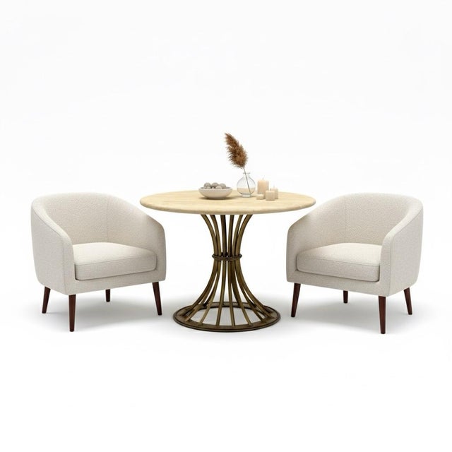 1990s Organic Modern Kreiss Travertine & Gilt Iron Dunbar Inspired Wheat Sheaf Center Table For Sale - Image 5 of 11