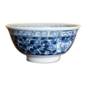Late 20th Century Contemporary Chinese Blue and White Porcelain Bowl With Floral Scroll Decoration