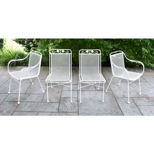 1950's Russell Woodard Sculptura Mid 20th Century Wrought Iron Patio set of four chairs with new powder-coat finish in...