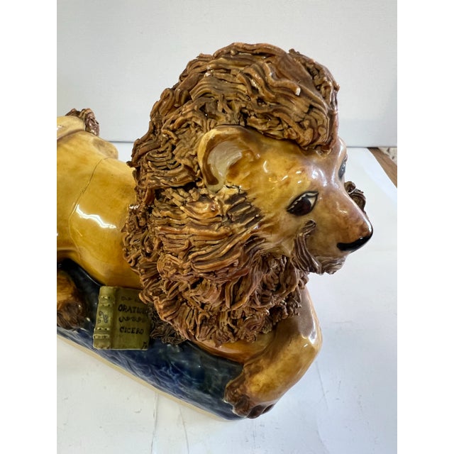1950s The Literary Lion by B. McLaughlin 1950 Touchstone Ceramic Sculpture Figurine For Sale - Image 5 of 12