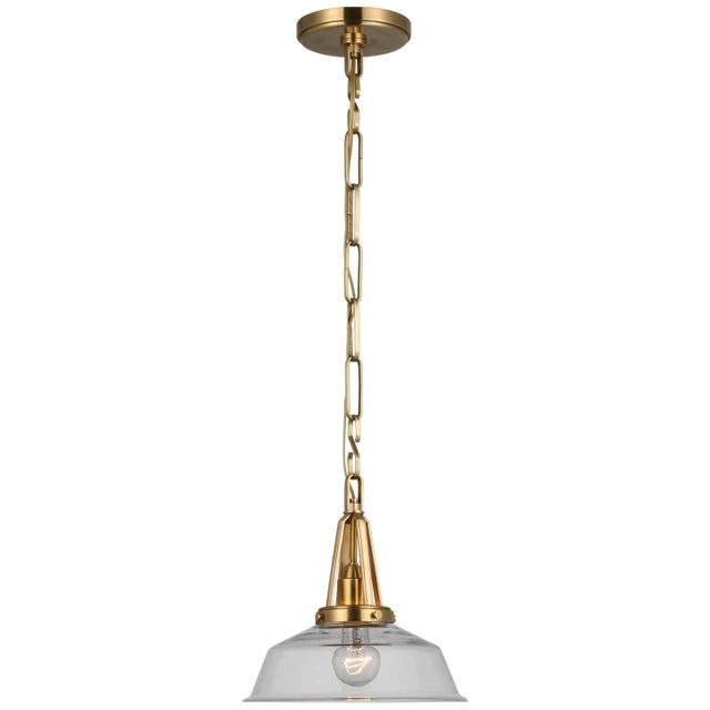 Chapman & Myers for Visual Comfort Signature Layton 10" Pendant in Antique-Burnished Brass with Clear Glass For Sale