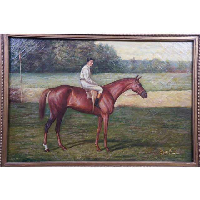 Late 20th Century Chestnut Horse Equestrian Jockey Oil Painting After Allen Culpepper Sealy 44" For Sale - Image 6 of 13