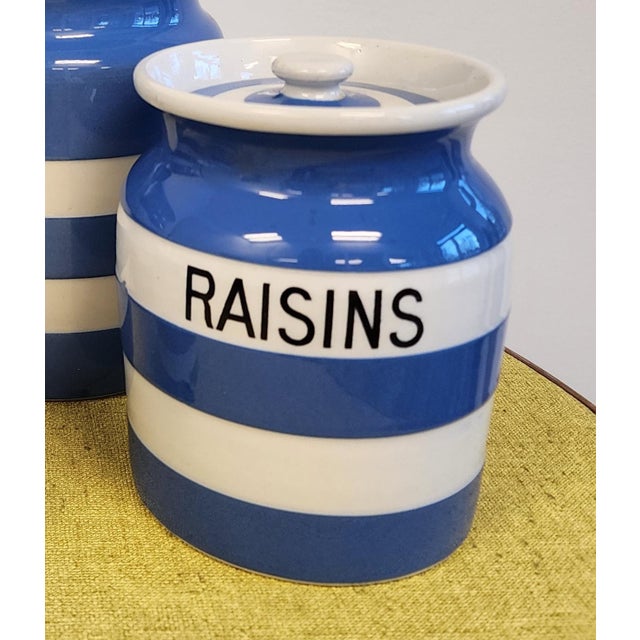 Ceramic 1930's T. Green Cornish Ware Blue and White Ceramic Canister - Set of 4 For Sale - Image 7 of 12