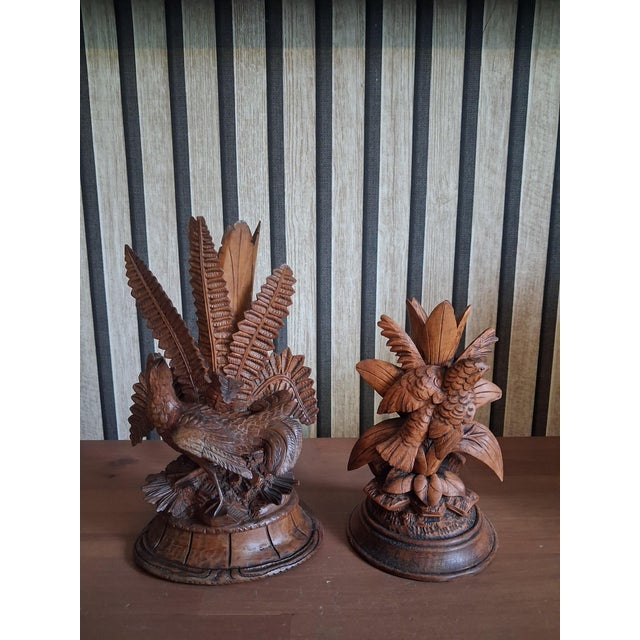 Antique Black Forest Hand-Carved Linden Wood Bird Vase Holders, 1890s, Set of 2 For Sale - Image 11 of 11