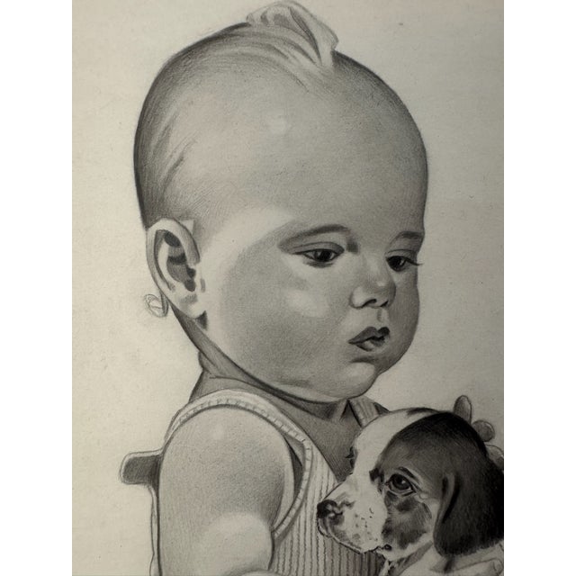 Original graphite pencil drawing by American artist and illustrator Theodore E. Schrock (1879–1952), depicting a young...