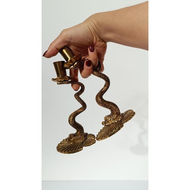 Vintage Italian Baroque Style Brass Dolphin Candlesticks, 1950s, Set of 2 For Sale - Image 13 of 18