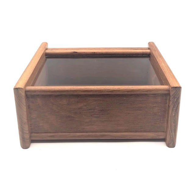 1970s Teak Wood Flip Lid Box With Glass Front For Sale - Image 10 of 10
