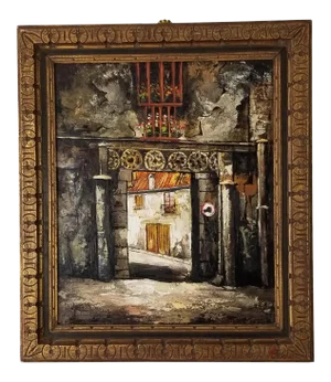 1967 Jose Daroca " Old Portal " Toledo Oil on Canvas Painting