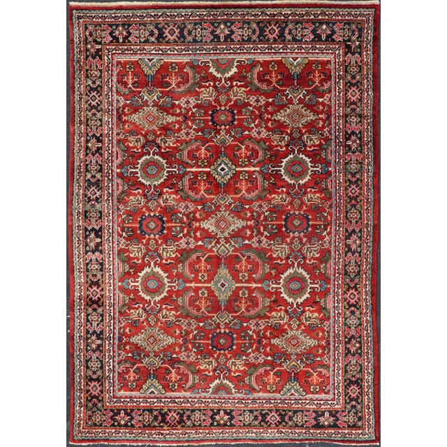 Early 20th Century Antique Persian Mahal Rug With All-Over Sub-Geometric Design in Red Background For Sale - Image 13 of 13