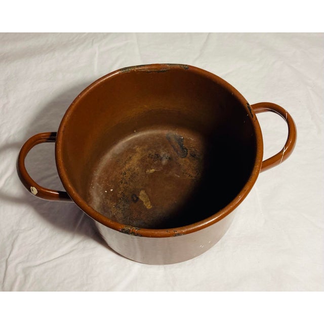 Vintage Enamelware Pot for Camp Cooking for Plants or Flowers Display Two Handles For Sale In Dallas - Image 6 of 6