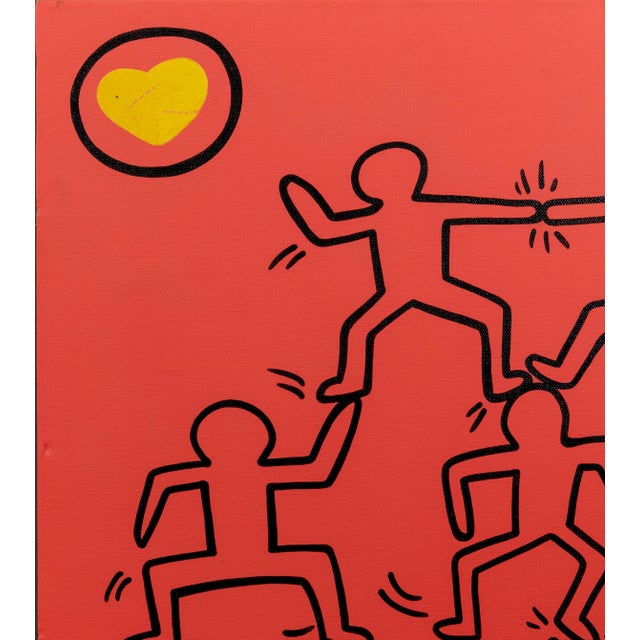 1990s Abstract Keith Haring Style Acrylic on Canvas Red Painting For Sale - Image 6 of 12